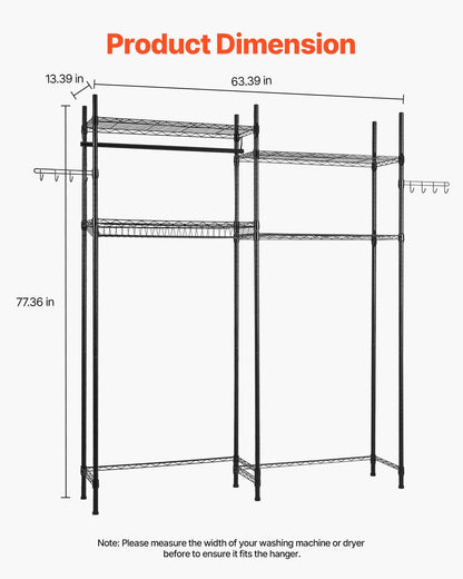 VEVOR Over The Washer and Dryer Storage Shelf, 4 Tier Laundry Room Drying Rack with Hanger Rod and