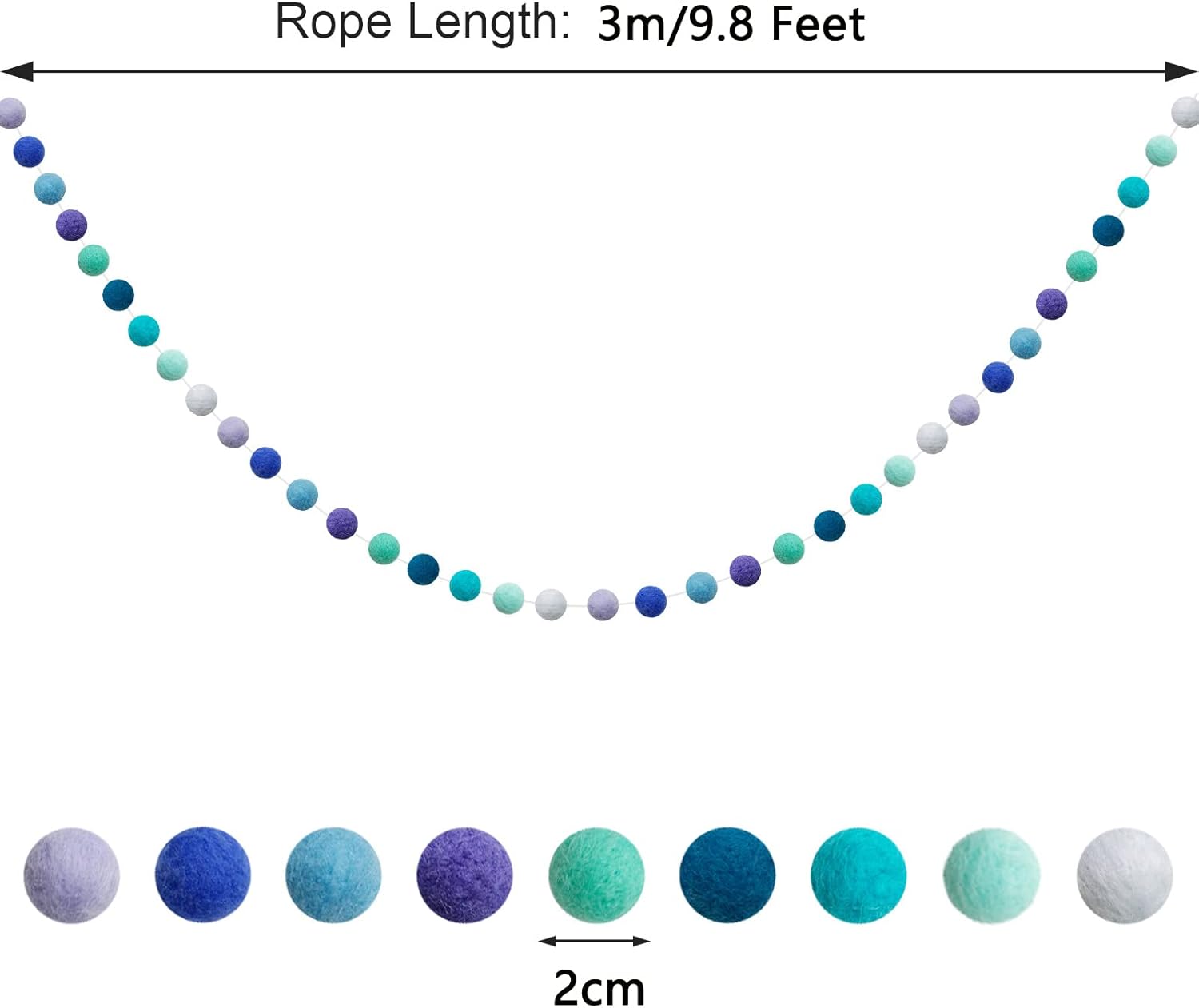 Felt Ball Garland Misscrafts 9.8 Feet 100% Wool Roving Pom Pom Garland 20mm Colorful for Baby