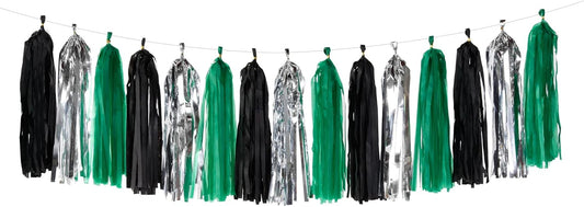 Black Green Silver Tassel Garland - 15pcs Soccer Party Supplies Tassels Graduation Backdrop