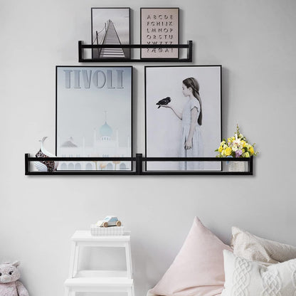 AZSKY Classic Nursery Book Shelves Black Wooden Floating Shelves Wall Bookshelf for Bathroom Decor