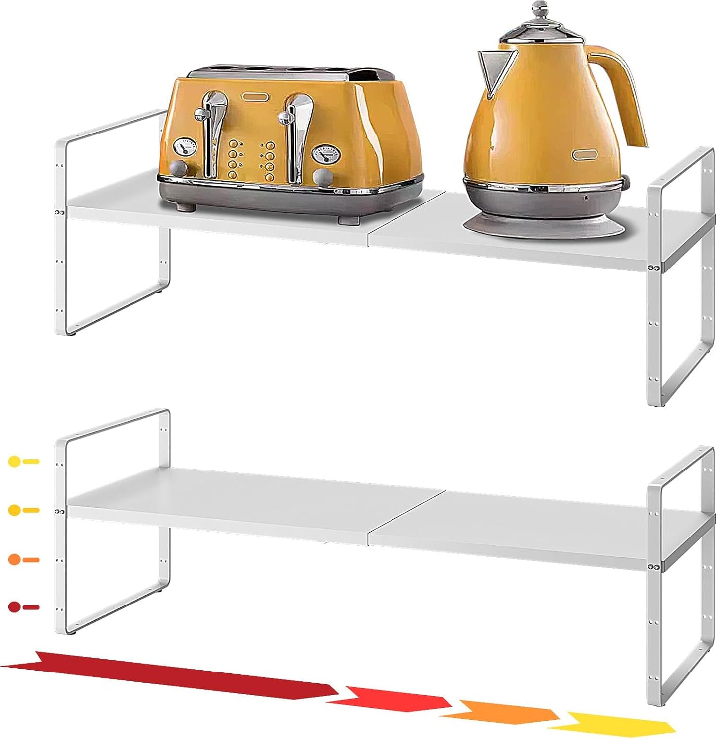16.5~27.1" Expandable Shelf Organizer, 2Pack 8.1" Wide Stackable Cabinet Shelf Organizers, White