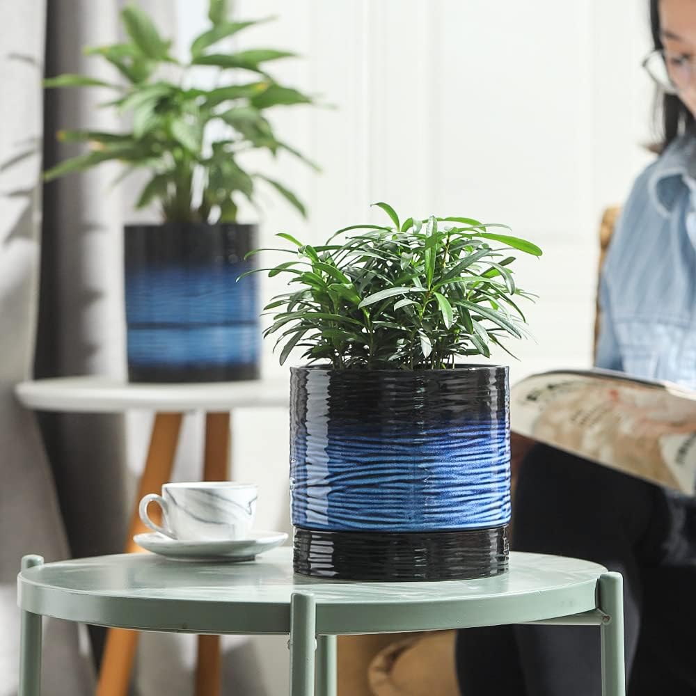 Nihow Ceramic Plant Pot: 6 Inch Planter with Drainage Hole & Saucer for Indoor & Outdoor Plants