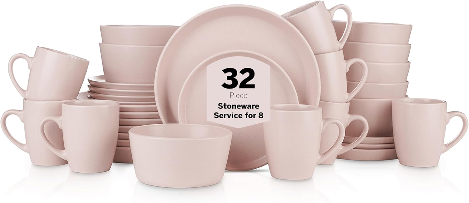 Stone Lain Albie Stoneware 32-Piece Modern Dinnerware Set, Kitchen Plates and Bowls Sets, Dish Set