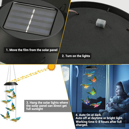 Toodour Solar Wind Chime, Color Changing Wind Chimes Butterfly, LED Decorative Mobile, Gifts for