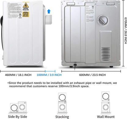 CTT 3.5 Cu. Ft. Clothes Dryer, 1500W Electric Dryers for Clothes, 110V Electric Clothes Dryer with