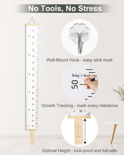 6.5FT Growth Chart for Kids with Wooden Keepsake Box - Children Height Measurement Kit Includes