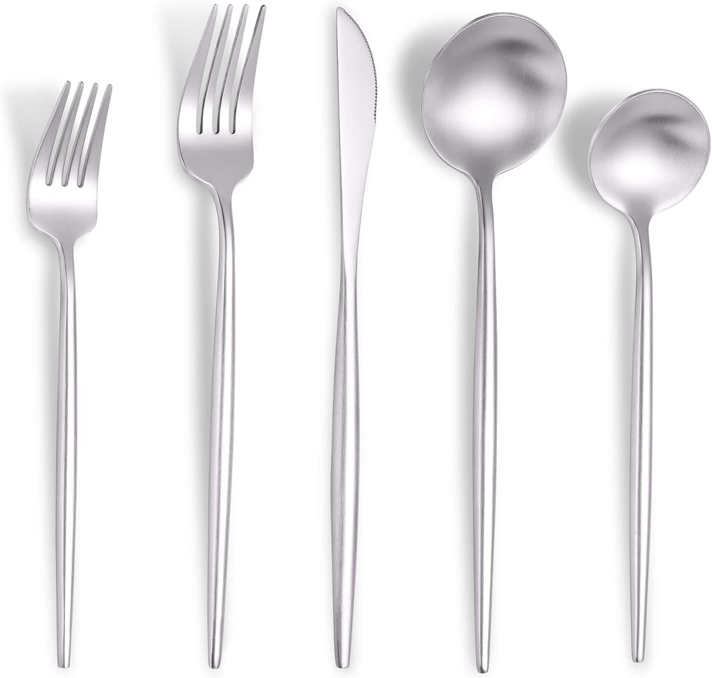 Matte Silverware Set for 4,Modern Stainless Steel Brushed Cutlery Set,20-Pieces Heavy Duty Flatware