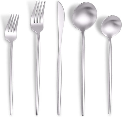 Matte Silverware Set for 4,Modern Stainless Steel Brushed Cutlery Set,20-Pieces Heavy Duty Flatware