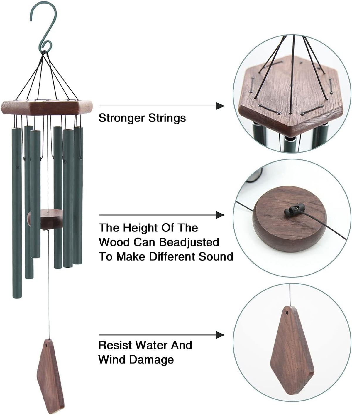 Small Green Wind Chimes for Outside, Tuned Soothing Melody, Sympathy Chimes for Mom/Housewarming