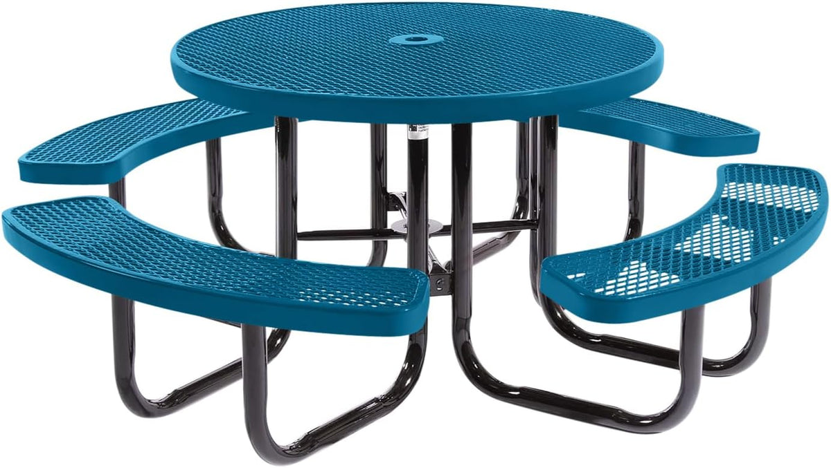 Heavy-Duty Portable Outdoor Picnic Table with Umbrella Hole, Expanded Metal Commercial-Grade Patio