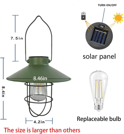pearlstar Solar Lantern Outdoor Hanging Light Metal Farmhouse Solar Lamp with Warm White Edison