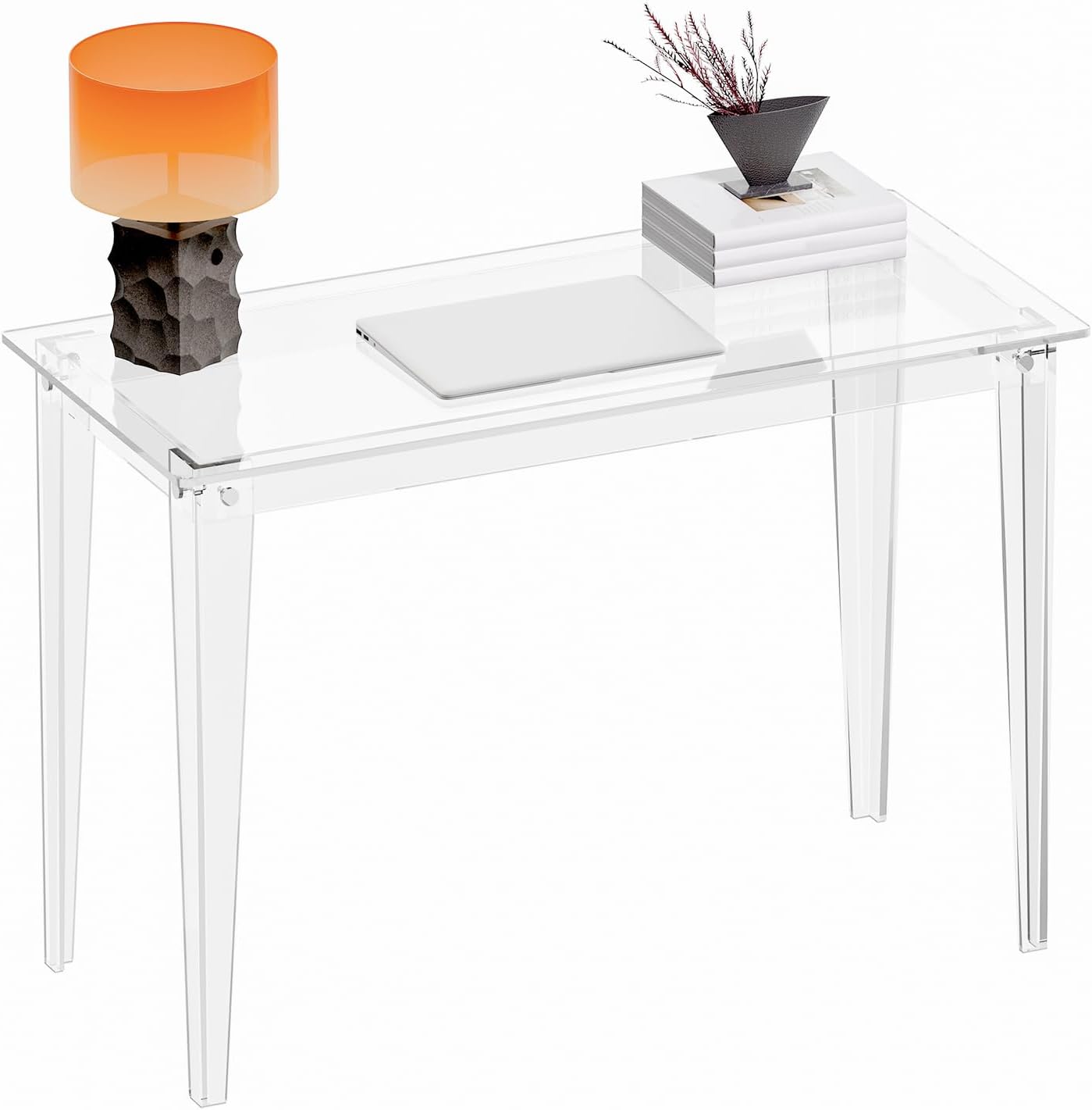 HMYHUM Acrylic Computer Desk, 43.3 Inch, Clear Study Desk for Home Office, Writing, Vanity, Modern