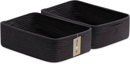 Large Shallow Organizing Baskets 15x11x5.1 Inches - Rope Woven Storage Bins for Bathroom, Shelves