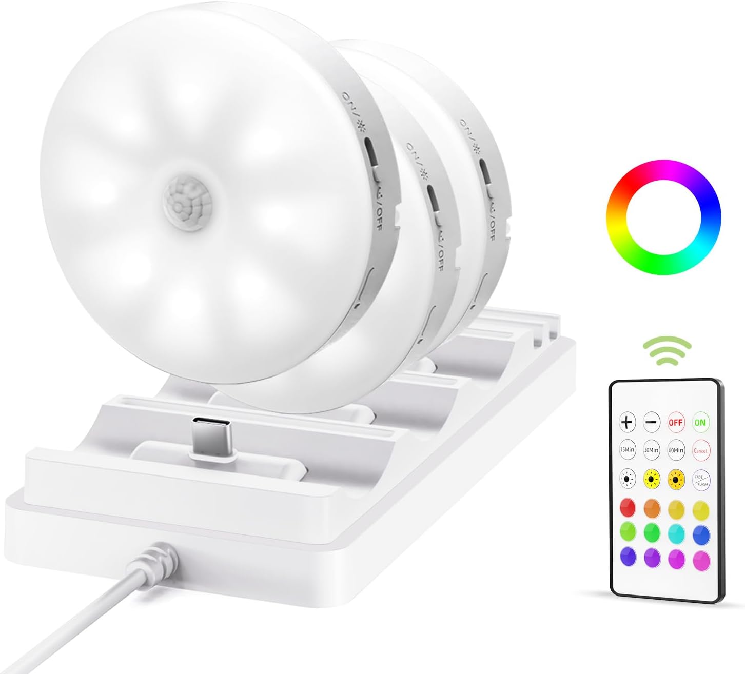 EZVALO Under Cabinet Lighting with Charging Station,1000mAh Rechargeable Puck Lights with Remote, 3