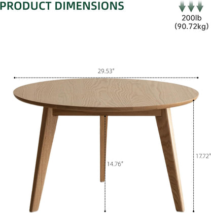 100% Solid Oak Wood Mini Coffee Table, Round Side Table w/Solid Wood Legs, Walnut Mid Century