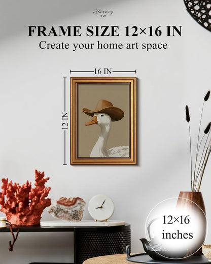 HUARCEY Gold Framed Vintage Wall Art for Living Room, Trendy Duck Canvas Print Wall Decor