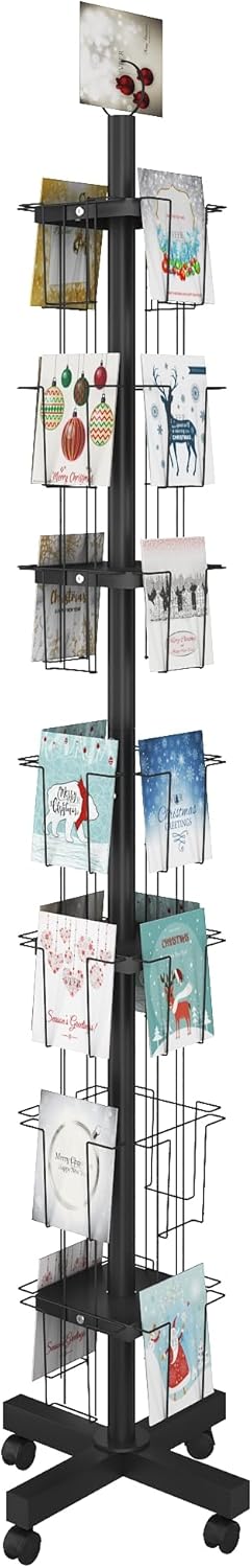 28 Pockets Countertop Rotating Greeting Card Rack, 7 Tier magazine Display Stand Rotating magazine