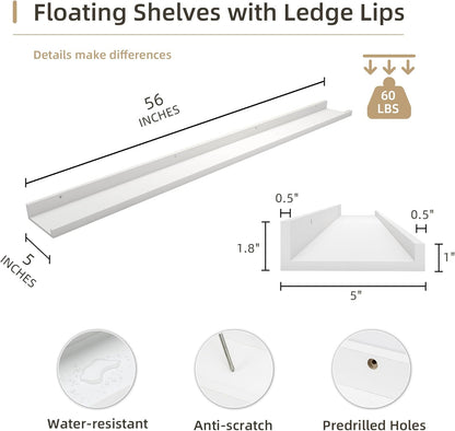 Picture Ledge Shelf, Wood Long Floating Shelves for Wall, Set of 2, 56 inch Picture Ledge Shelves