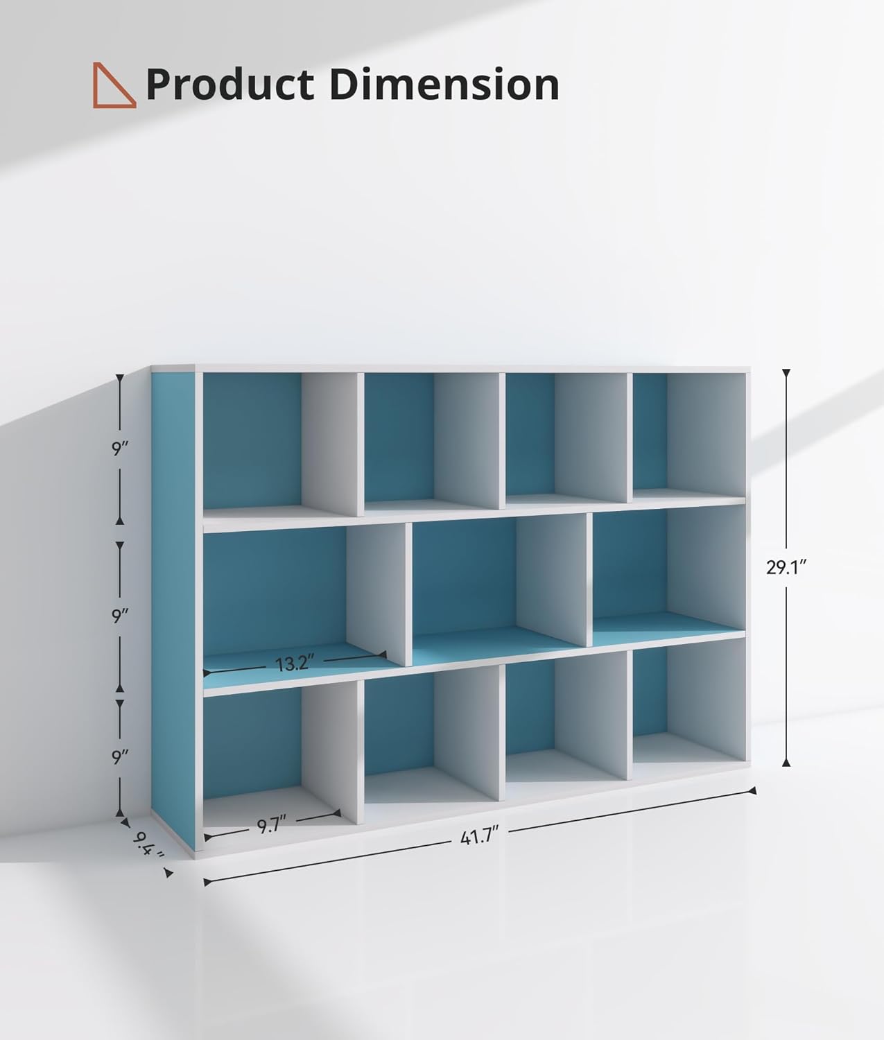11-Cube Blue Kids Bookshelf and Toy Organizer – Wooden Storage Shelf for Boys Bedroom, Open Cube