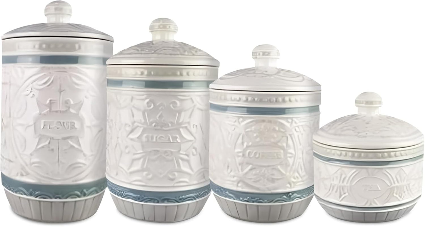 Young's Inc. 4 Pcs Set Casual Provincial Ceramic Canisters- Storage Container for Kitchen and