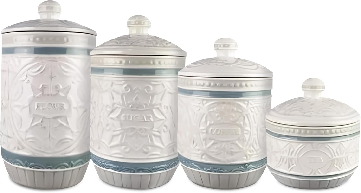 Young's Inc. 4 Pcs Set Casual Provincial Ceramic Canisters- Storage Container for Kitchen and