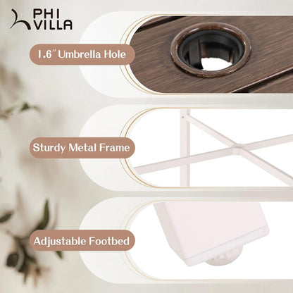 PHI VILLA Outdoor Bar Table, High Patio Table with Umbrella Hole, White Legs, Metal Frame, Sturdy &