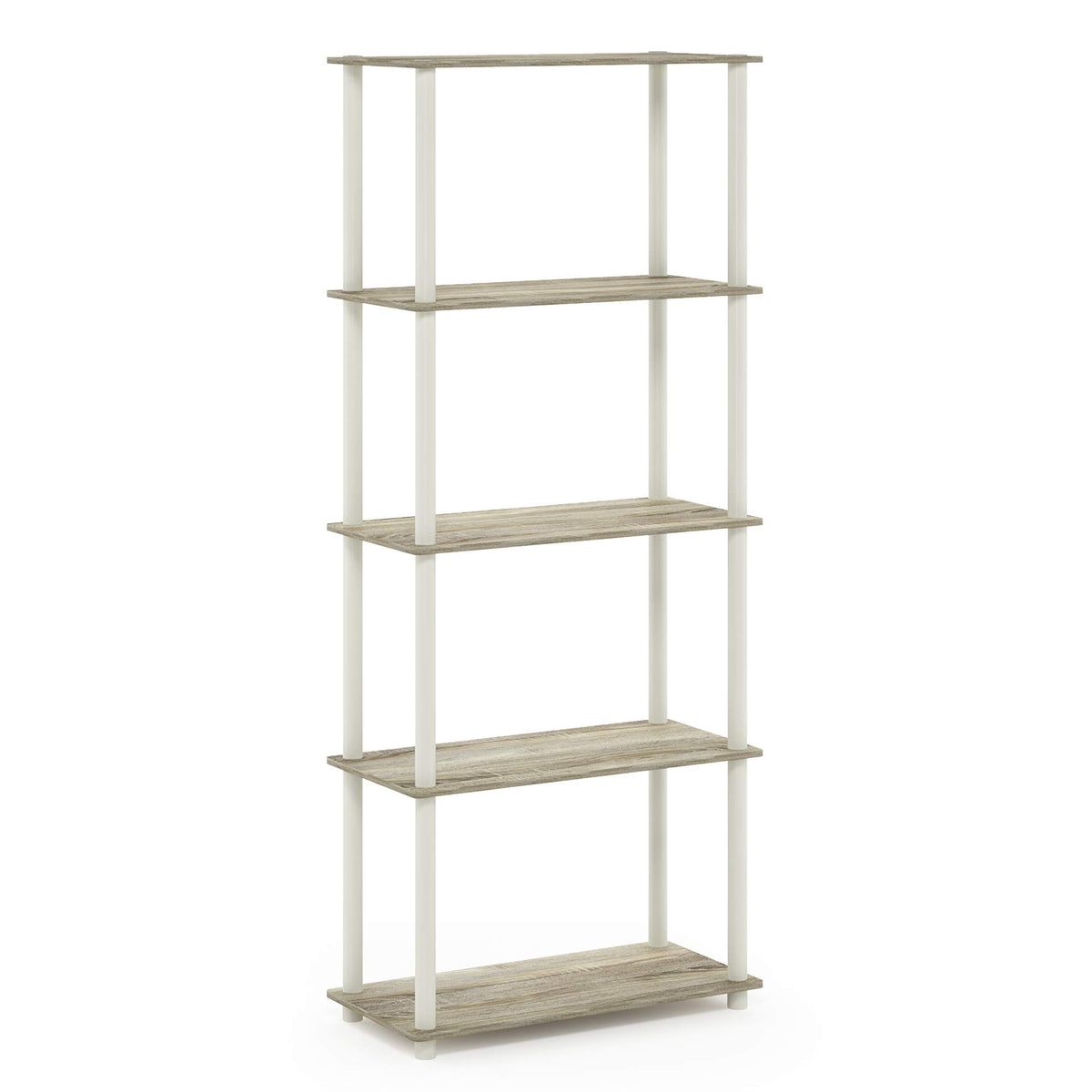 Furinno TURN-N-TUBE Storage Shelves, 5-Tier Book Shelf, Corner Shelf, Toolless Open Shelves, for