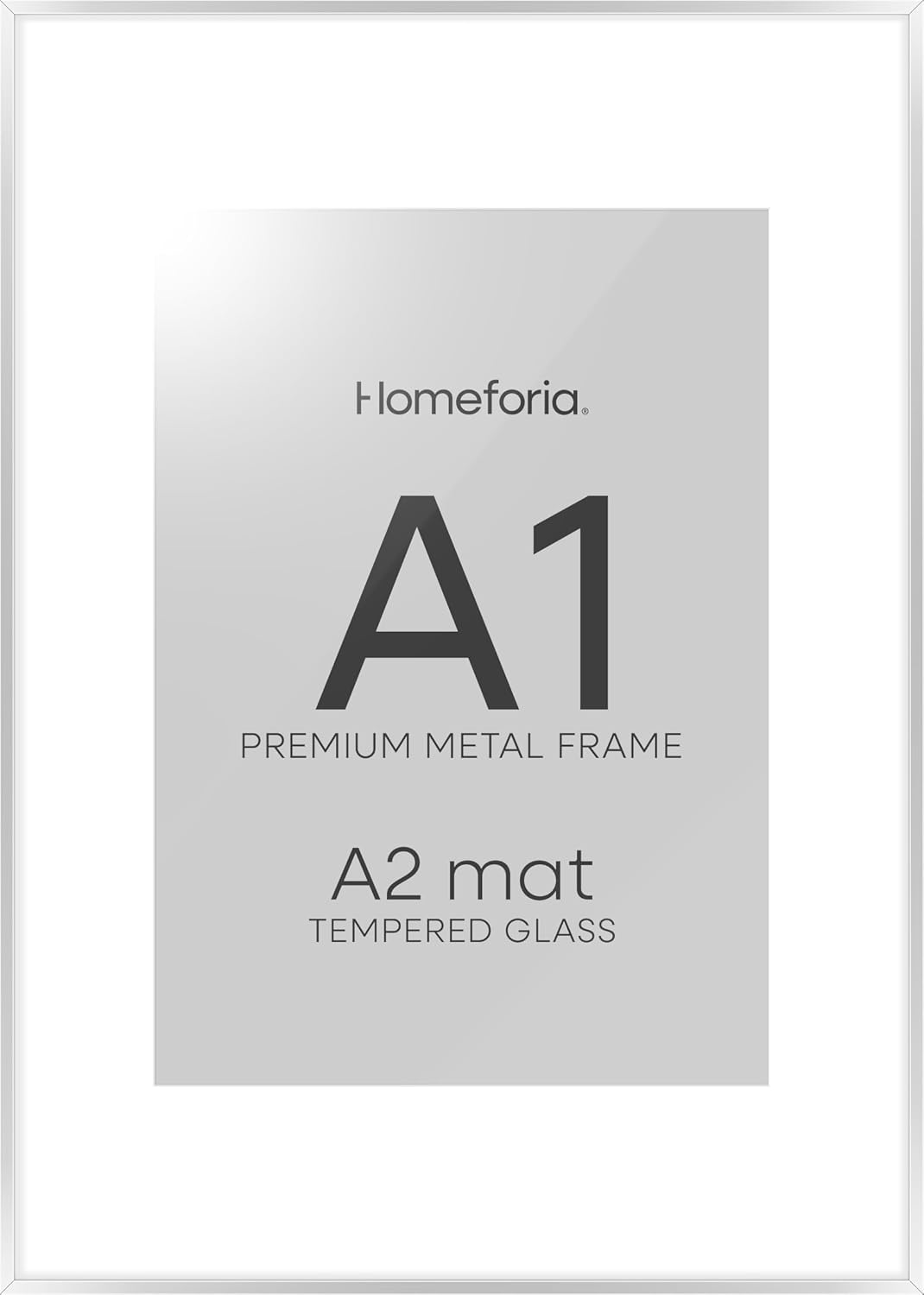 Homeforia A1 Poster Frame Silver, High End Metal A1 Large Picture Frame Silver with Mat A2 for