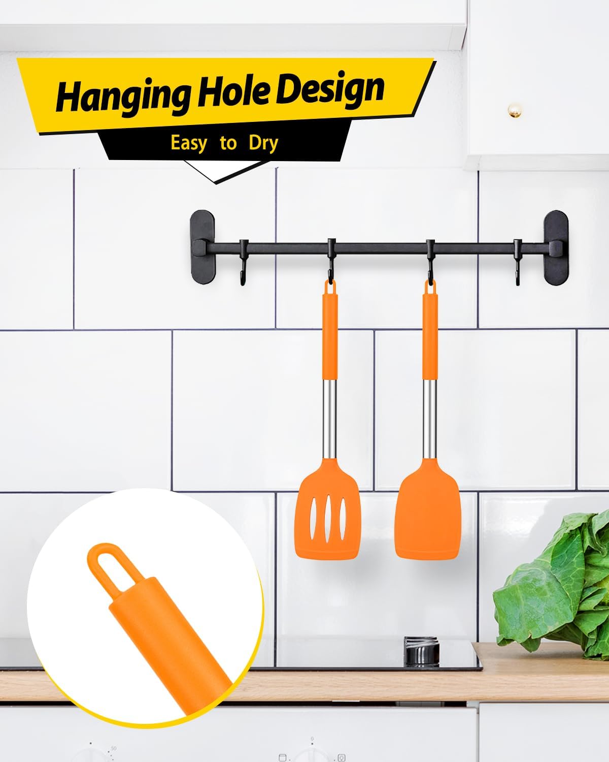 Pack of 2 Silicone Solid Turner, Non Stick Slotted Kitchen Spatulas, High Heat Resistant BPA Free