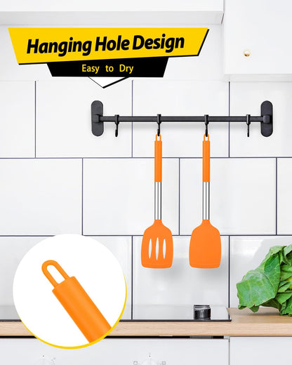 Pack of 2 Silicone Solid Turner, Non Stick Slotted Kitchen Spatulas, High Heat Resistant BPA Free