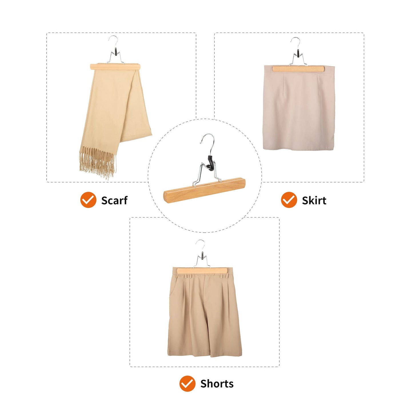 Amazon Basics Wooden Pants Hangers Closet Organizer, Natural, 20-Pack