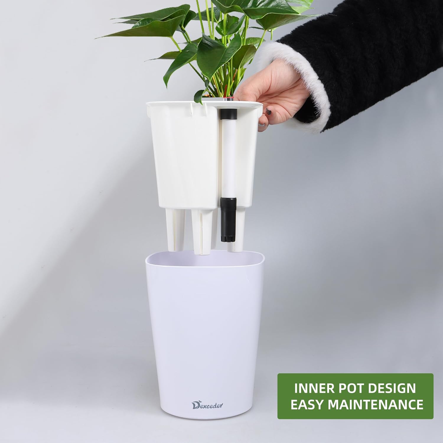 Dexceder 6x7 Self Watering Planter Indoor Outdoor, High Gloss Table Flower Plant Pot with Water