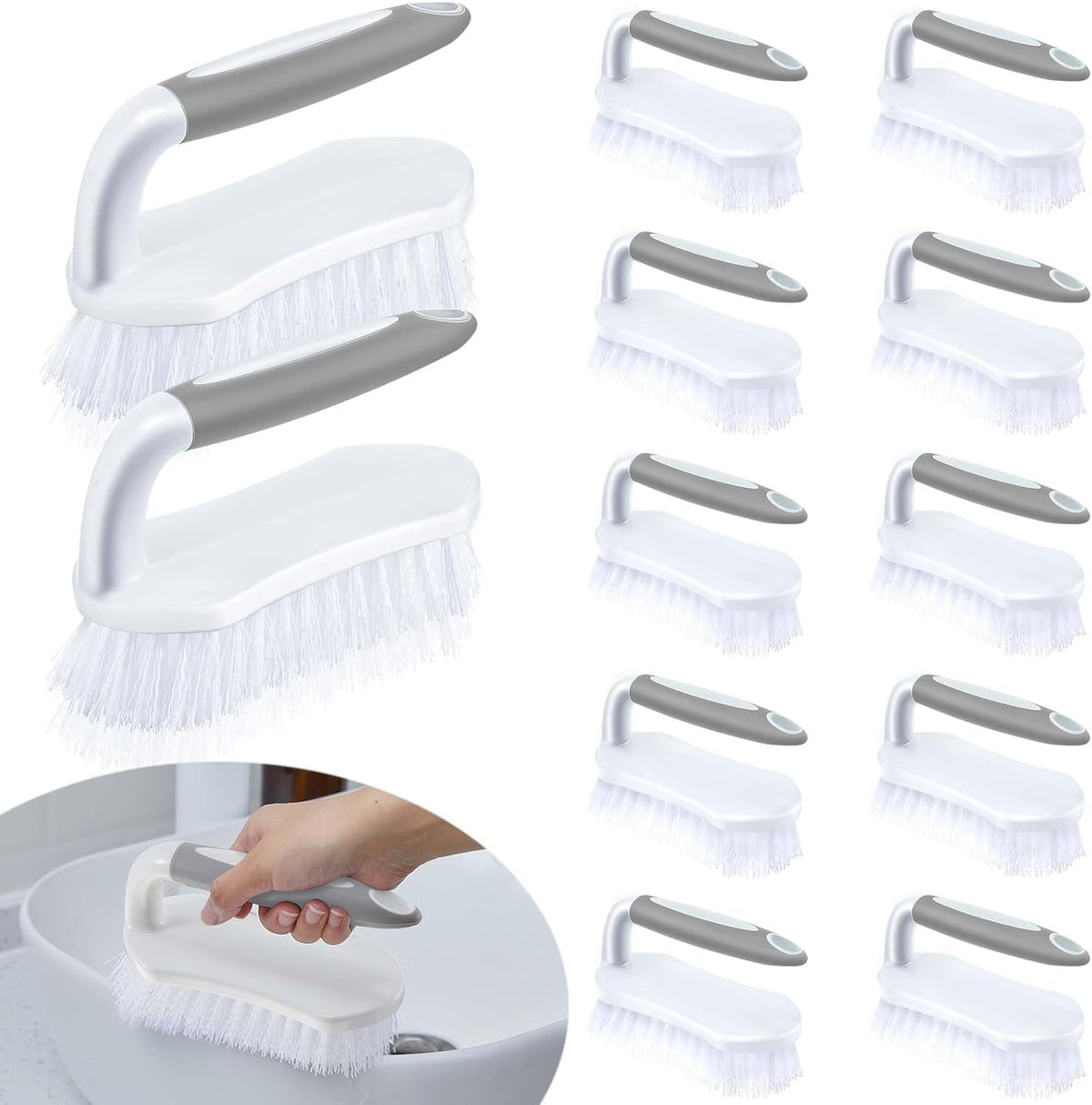 Lallisa 12 Pcs Scrub Brush for Cleaning with Handle Comfortable to Grip Heavy-Duty Flexible Stiff