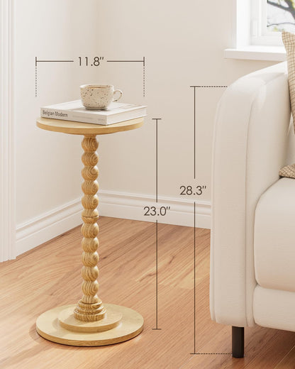 Masupu Round Side Table, Small End Table for Small Spaces, Pedestal Drink Table with Solid Wood Leg