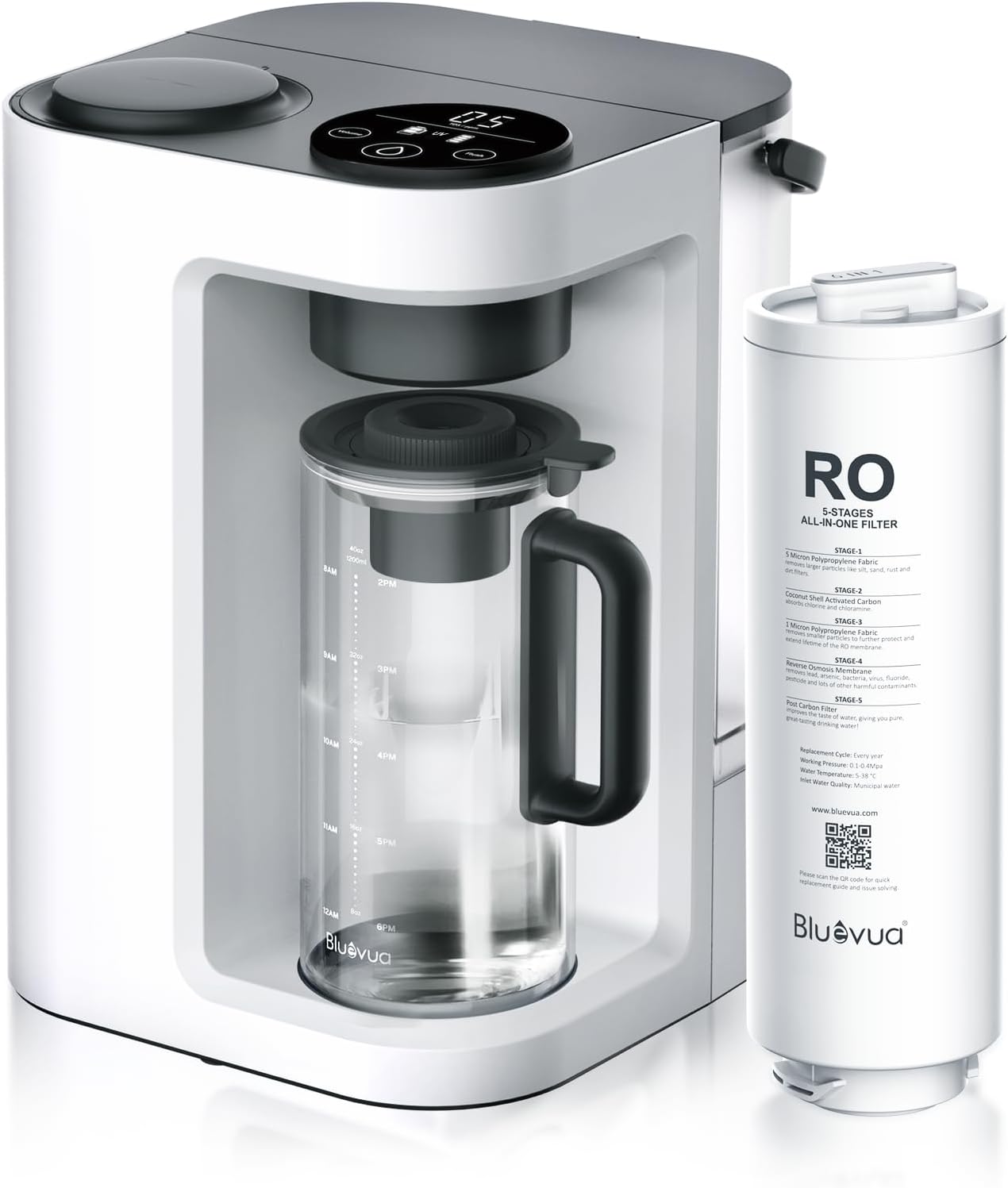 Bluevua RO100ROPOT-Lite(UV) Reverse Osmosis System Countertop Water Filter, 7-Stage Purification