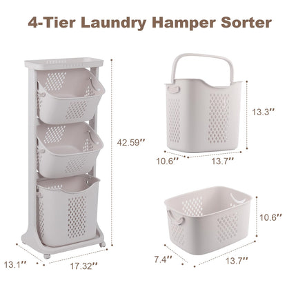 FAHKNS 3-Tier Laundry Hamper Sorter Cart with Wheels, Large 75L Capacity Hamper Organizer, Rolling