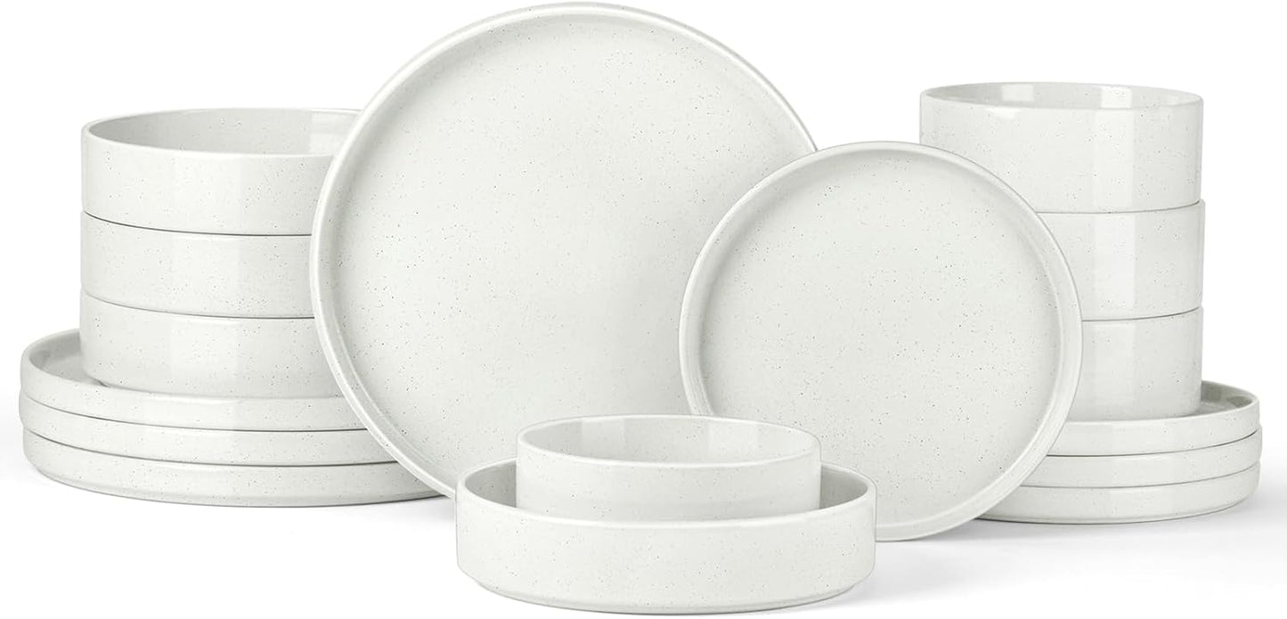 Stoneware Dinnerware Sets for 4 with Pasta Bowl, Onader 16 Piece Plates and Bowls Dish Set