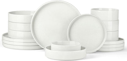 Stoneware Dinnerware Sets for 4 with Pasta Bowl, Onader 16 Piece Plates and Bowls Dish Set