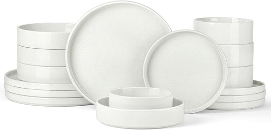 Stoneware Dinnerware Sets for 4 with Pasta Bowl, Onader 16 Piece Plates and Bowls Dish Set