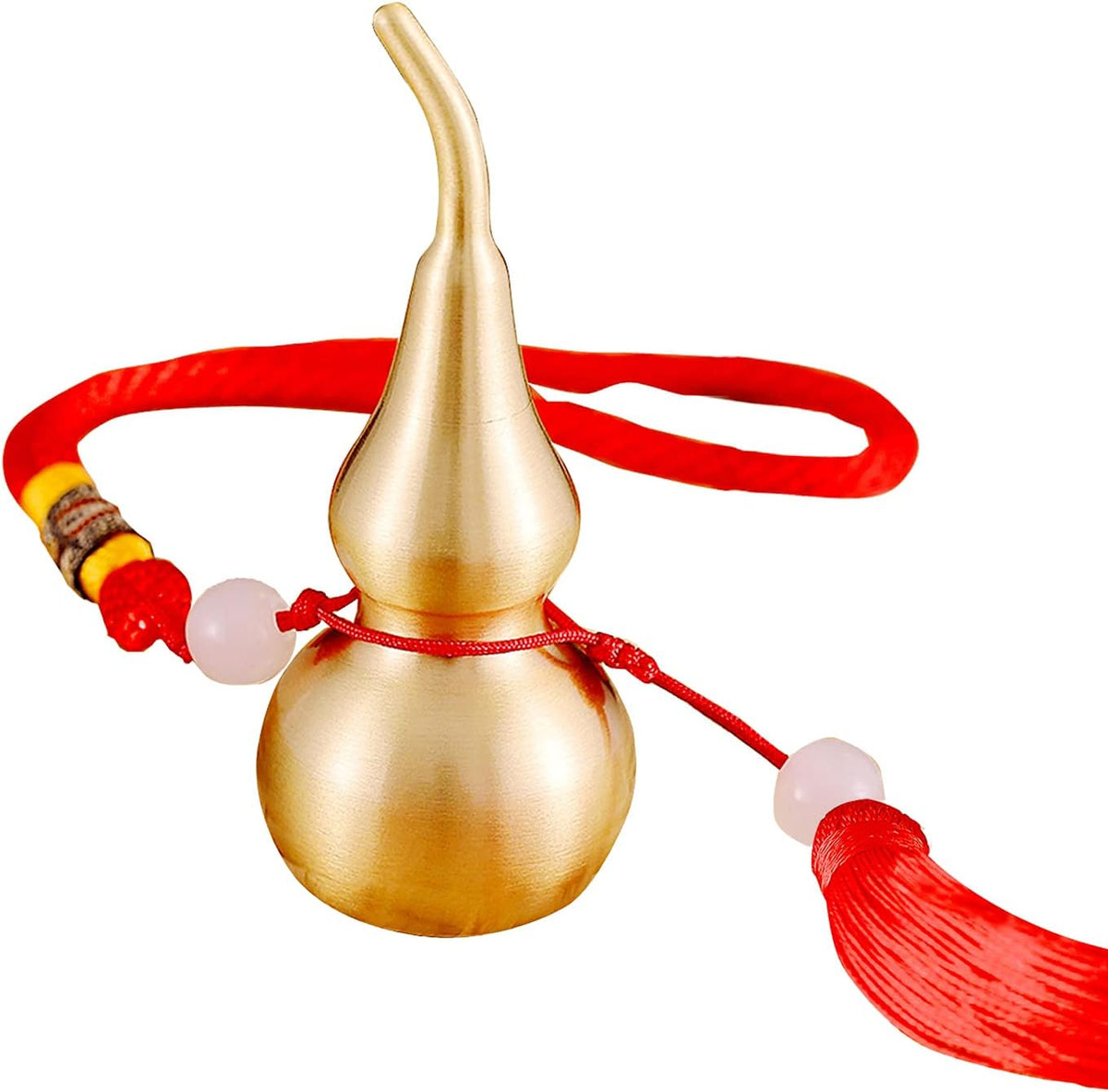 Feng Shui Brass Wu Lou Golden Gourd with Red Luck Strip Treasure Pendant for Bedroom,Car Hanging