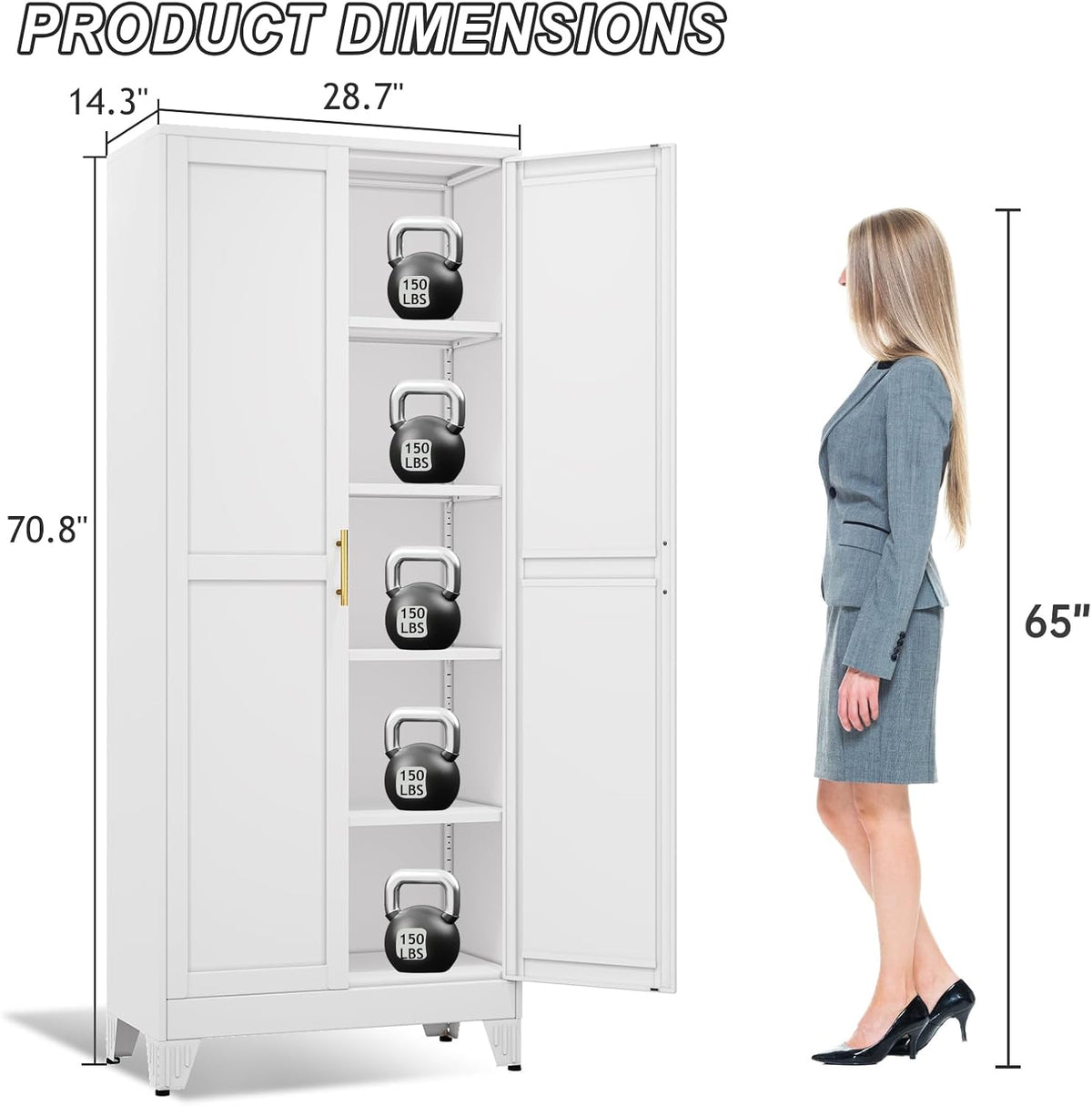 Metal Pantry Cabinet with 2 Doors and Adjustable Shelves - 71" Kitchen Storage Cabinet with Gold