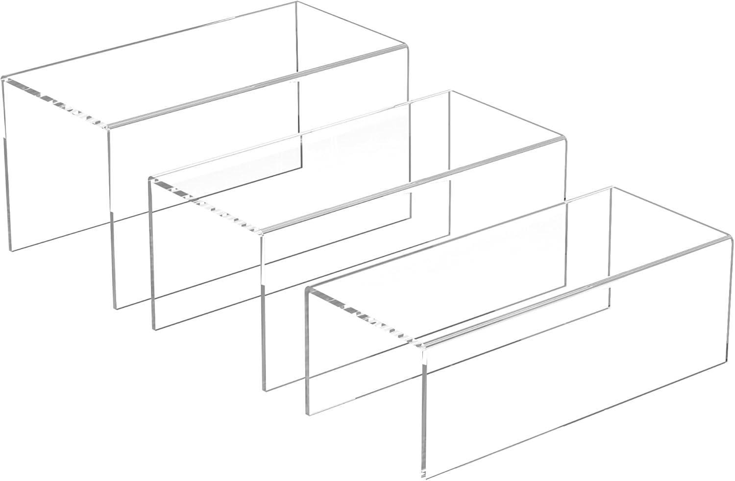 Clear Display Risers Shelf 3pcs, Countertop Rectangular Acrylic Display Storage Organizer, Acrylic
