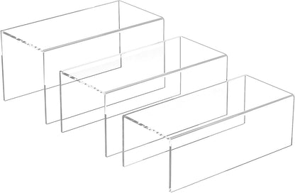 Clear Display Risers Shelf 3pcs, Countertop Rectangular Acrylic Display Storage Organizer, Acrylic