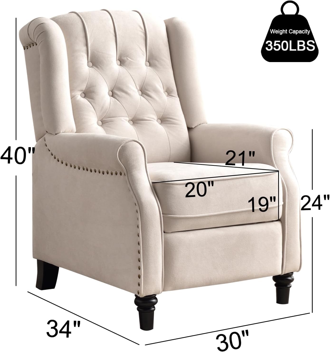 EBELLO Pushback Recliner Chair, Fabric Armchair Push Back Recliner with Rivet Decoration, Mid