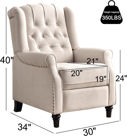 EBELLO Pushback Recliner Chair, Fabric Armchair Push Back Recliner with Rivet Decoration, Mid