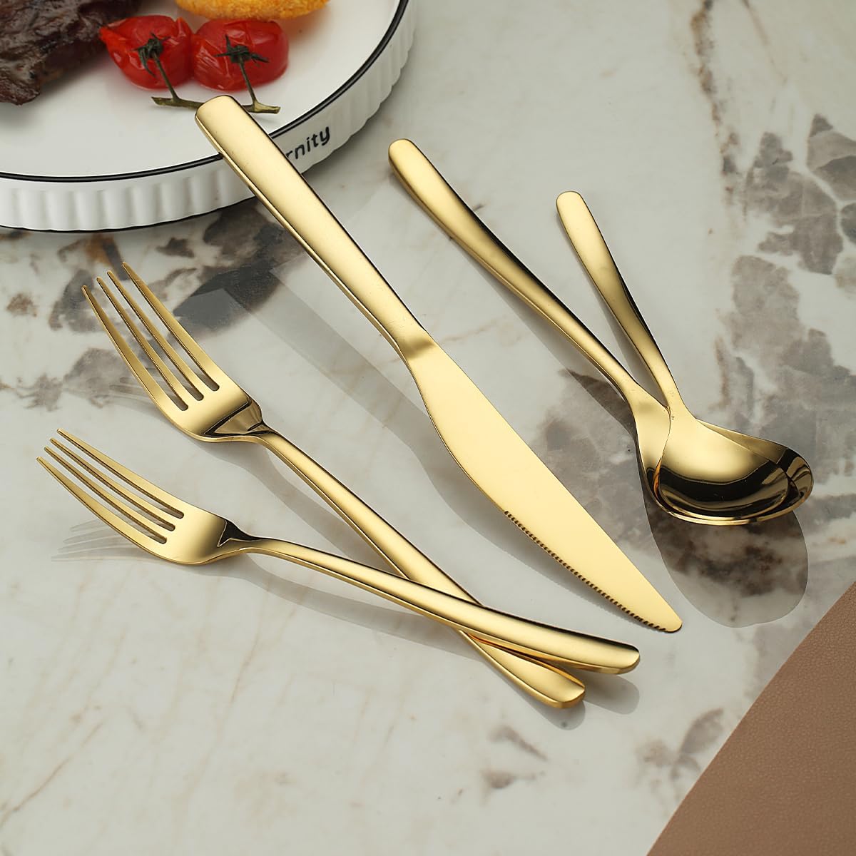 Berglander Gold Silverware Set 60pcs Service for 12, Golden Titanium Plating Stainless Steel