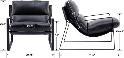 DUOMAY Mid-Century Accent Chair Armchair Set of 2, Comfy PU Leather Leisure Chair Lazy Chair with