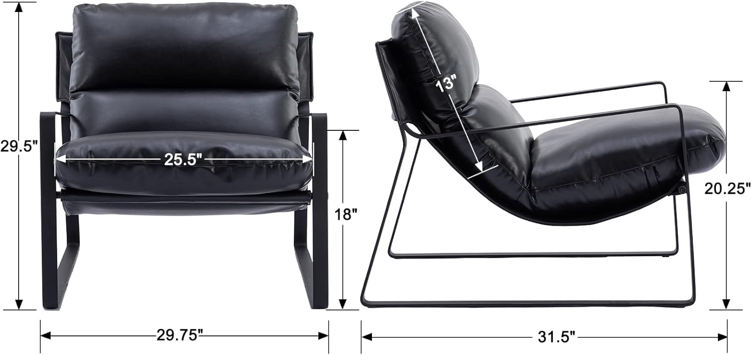 DUOMAY Mid-Century Accent Chair Armchair, Comfy PU Leather Leisure Chair Lazy Chair with Metal Leg
