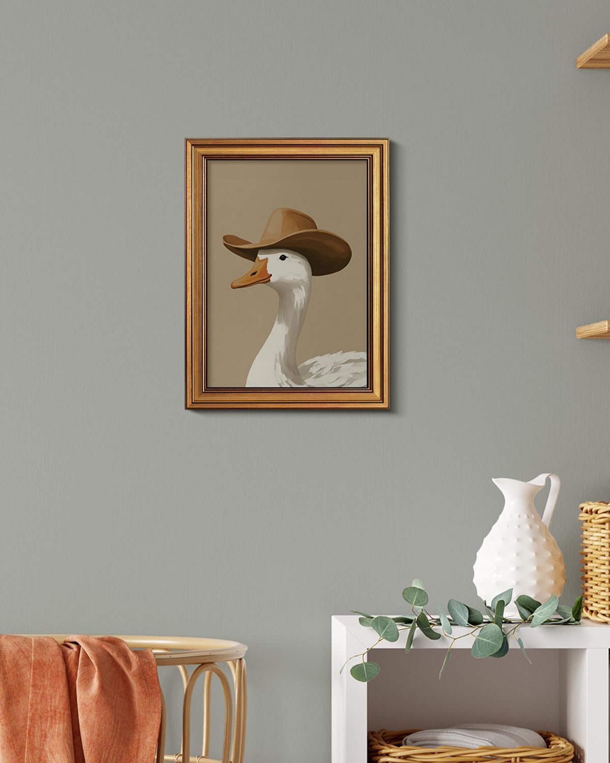 HUARCEY Gold Framed Vintage Wall Art for Living Room, Trendy Duck Canvas Print Wall Decor