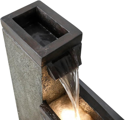 Modern Floor-Standing Water Fountain 39.3” High, Indoor Outdoor Water Fountain with Lights for